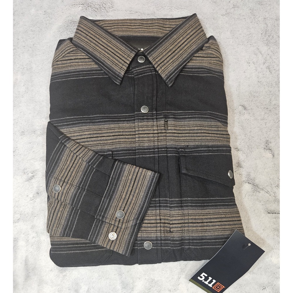 5.11 Tactical Flannel Shirt Men's Small Black Brown Austin Stripe Stretch Pocket